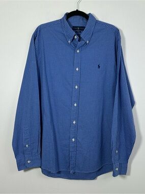 Ralph Lauren Slim Fit Men’s Blue Check Long Sleeve Button-Down Shirt XL Cotton